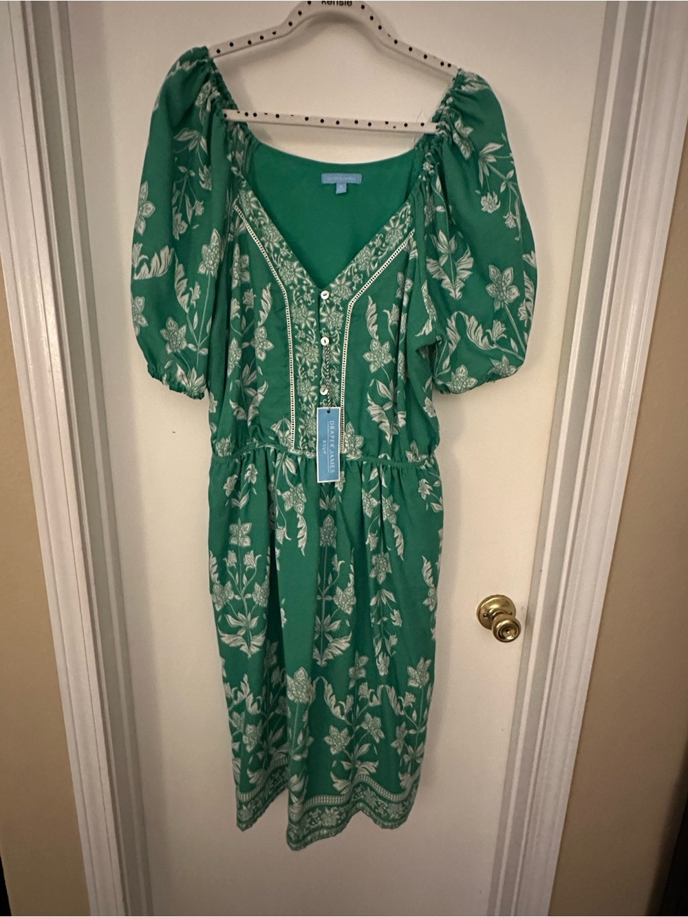 Draper James Green Floral Puff-Sleeve Midi Dress
